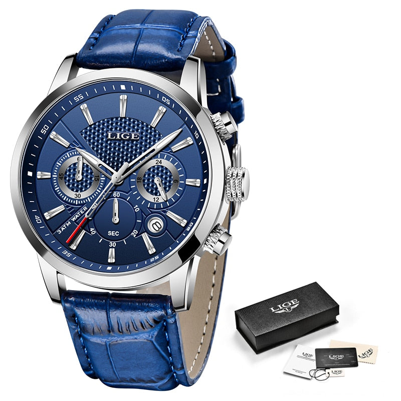 Relógio Lige Masculino Original 2020 Conexão Shop Prata com Azul e Pulseira Azul 