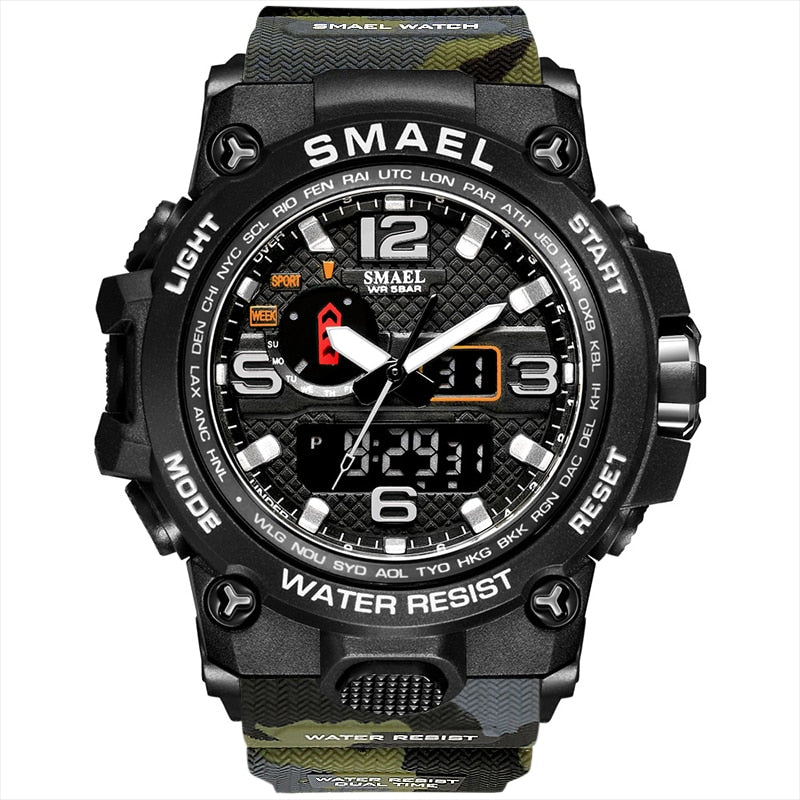 Relógio Smael Militar S-Shock Extreme 1545 Sport Conexão Shop Verde Exército Militar 