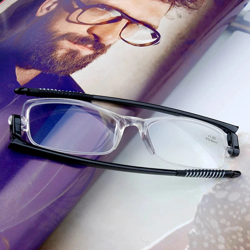 Óculos de Leitura Dobrável Ultra Leve TR90 Compacto e Prático Conexão Shop Transparente +100 