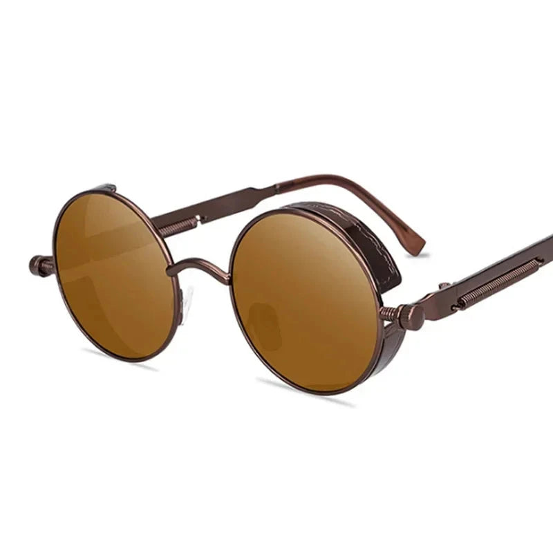 Óculos de Sol Steampunk Redondos - Estilo Retro Unissex Conexão Shop Marrom 