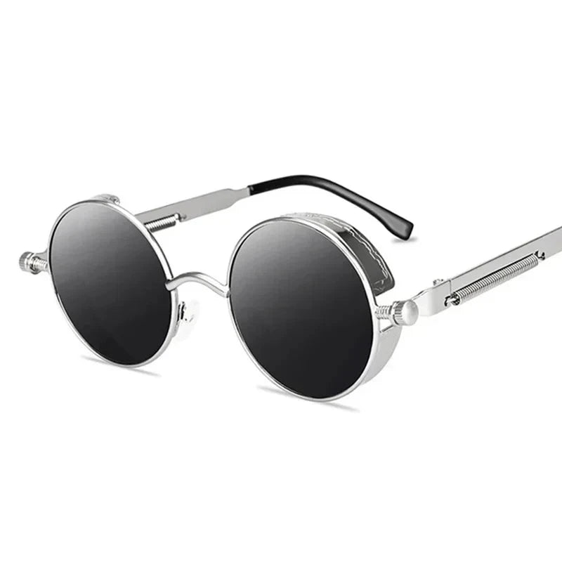 Óculos de Sol Steampunk Redondos - Estilo Retro Unissex Conexão Shop Prata e Preto 