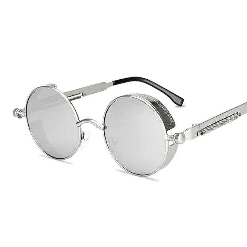Óculos de Sol Steampunk Redondos - Estilo Retro Unissex Conexão Shop Prata 