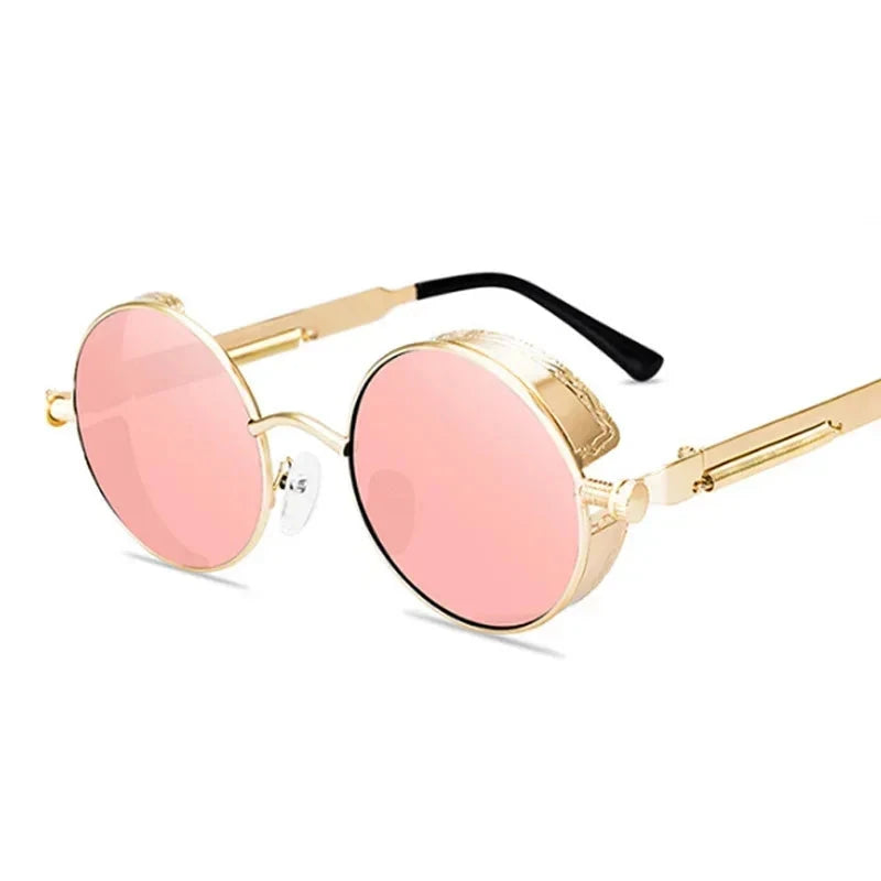 Óculos de Sol Steampunk Redondos - Estilo Retro Unissex Conexão Shop Dourado e Rosa 