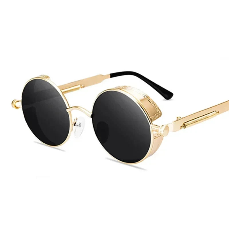 Óculos de Sol Steampunk Redondos - Estilo Retro Unissex Conexão Shop Dourado e Preto 