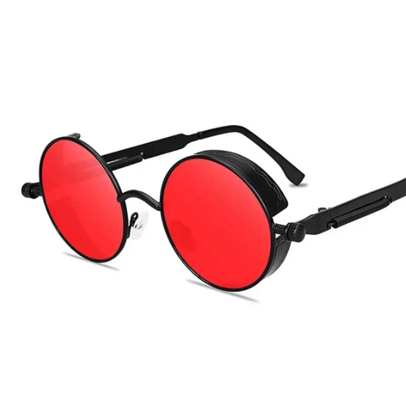 Óculos de Sol Steampunk Redondos - Estilo Retro Unissex Conexão Shop Preto e Vermelho 