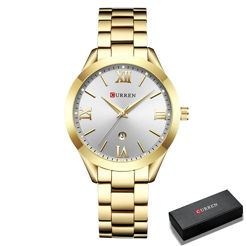 Relógio Curren Feminino 9007 Original Conexão Shop Dourado com Branco 