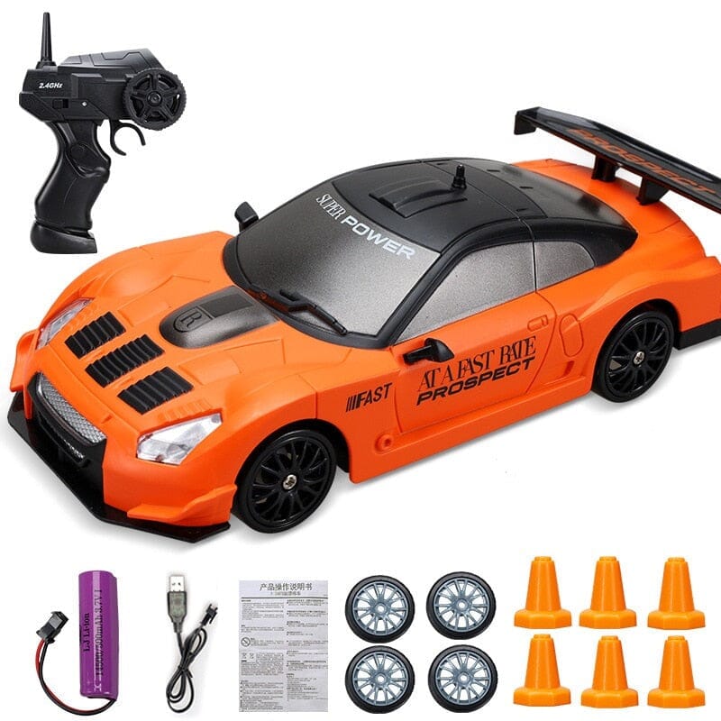 Carro de Controle Remoto de Drift - Brinquedo Elétrico Conexão Shop Carrinho de Drift Lotus Laranja 