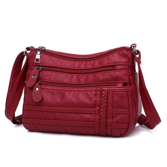 Bolsa de Ombro Feminina Couro - Bolsa Crossbody Conexão Shop Bolsa de Ombro Vermelha 