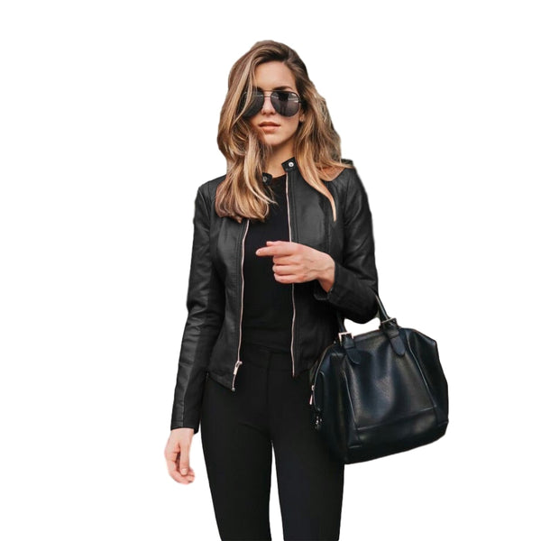 Jaqueta de Couro Sintético Feminina Casaco Casual Conexão Shop Preto PP Couro