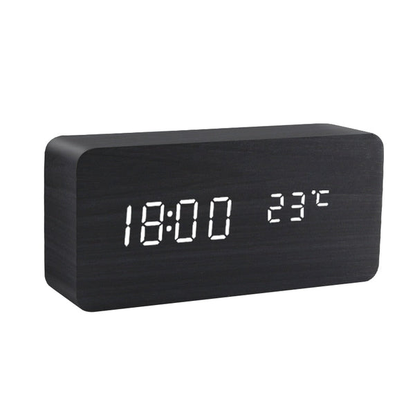 Despertador Digital Led de Madeira para Mesa Conexão Shop Preto 