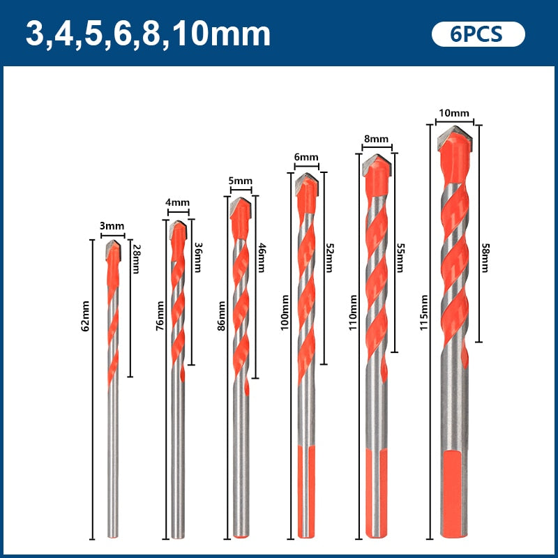 Brocas Multiuso Conjunto de Broca Universal Fura Tudo Conexão Shop Kit de Brocas 6 Peças 3-10mm 