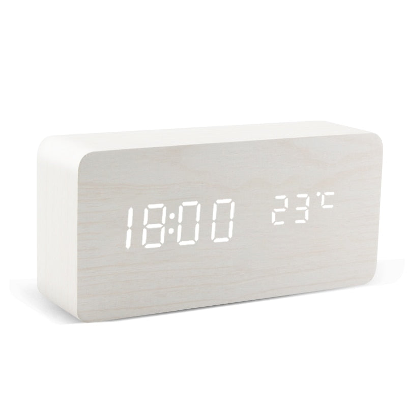 Despertador Digital Led de Madeira para Mesa Conexão Shop Branco 