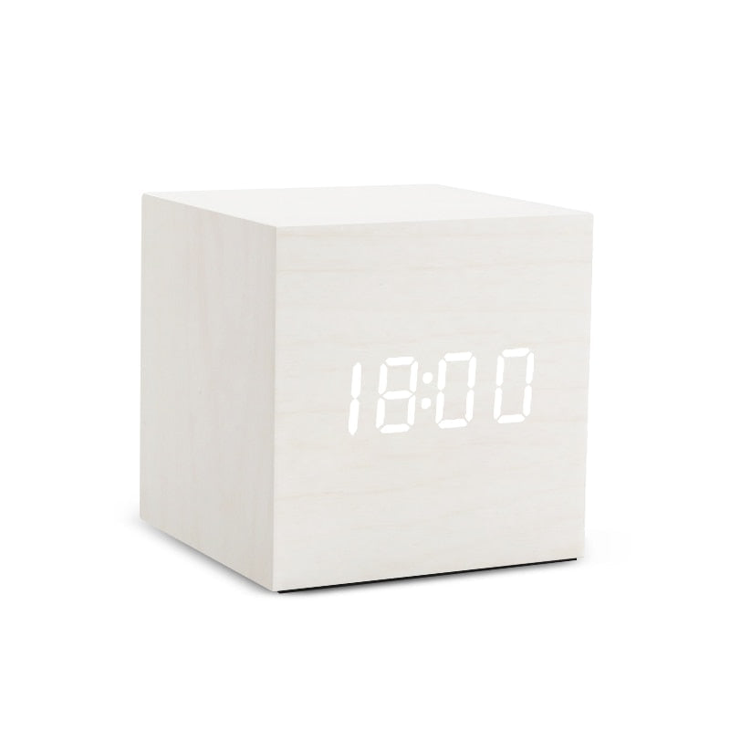 Despertador Digital Led de Madeira para Mesa Pequeno Conexão Shop Branco Pequeno 