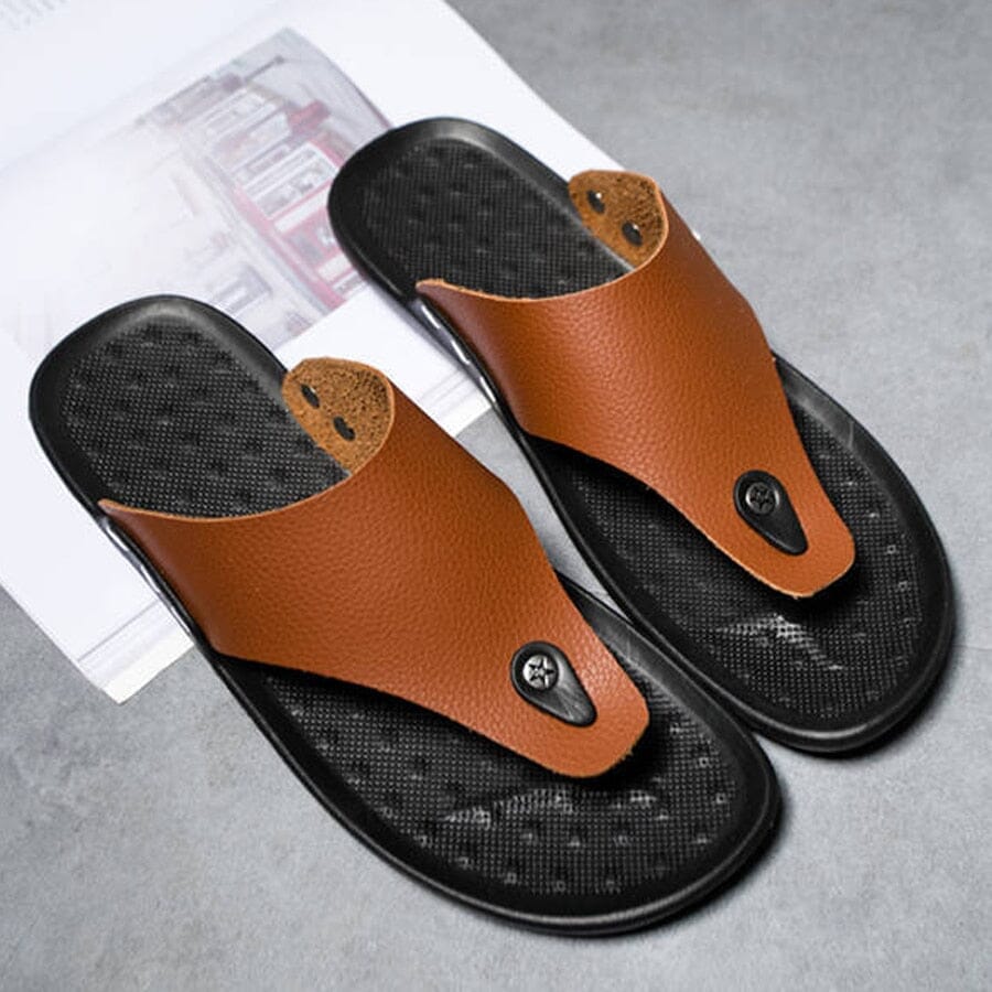 Chinelo de Couro Masculino - Confortável Antiderrapante Conexão Shop 