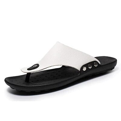 Chinelo de Couro Confortável Masculino - Antiderrapante Conexão Shop Chinelo de Couro Masculino Branco 37 